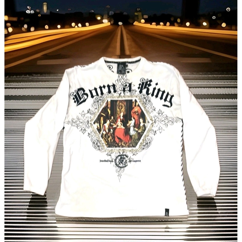 Cezer GRAIL Long Sleeve T Shirt Jesus Born a King Mens XL Embroidered Patch Y2K